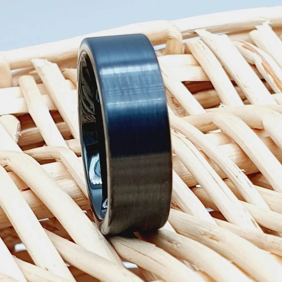 "Pipe Cut Brushed Black Tungsten Wedding Ring, GALTUN232 - Picture 1 of 5